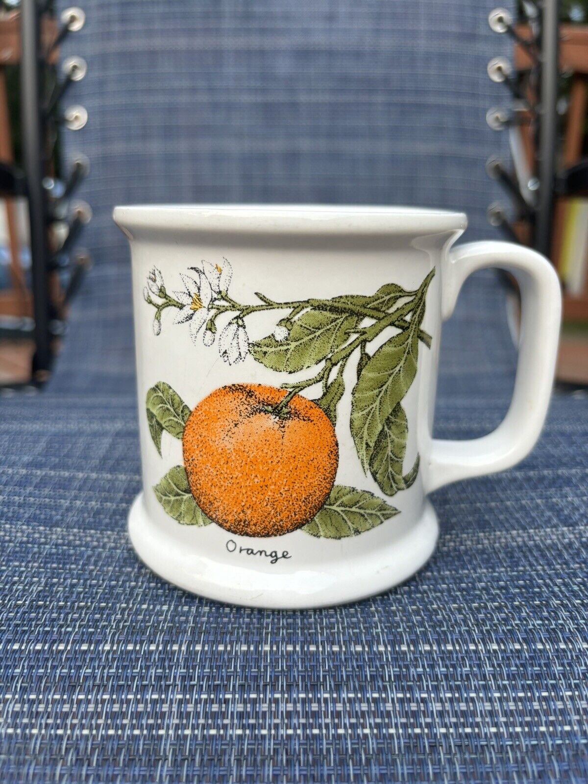 Vintage Orange Plant Mug Gardening Heavy White