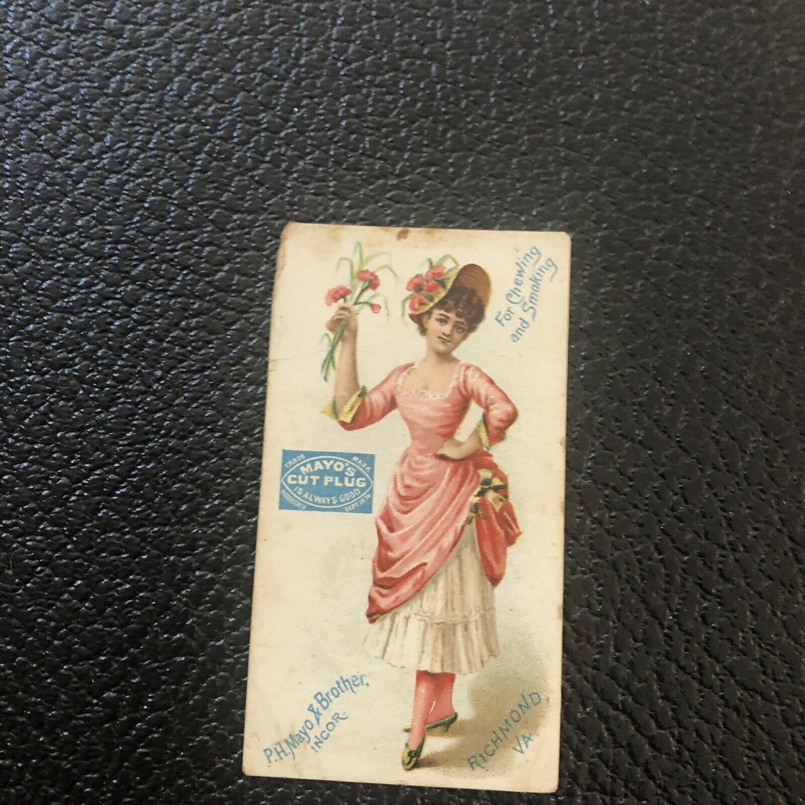 1888 Mayo\'s Cut Plug Tobacco ACTRESSES Lady In Pink And White Dress Victorian
