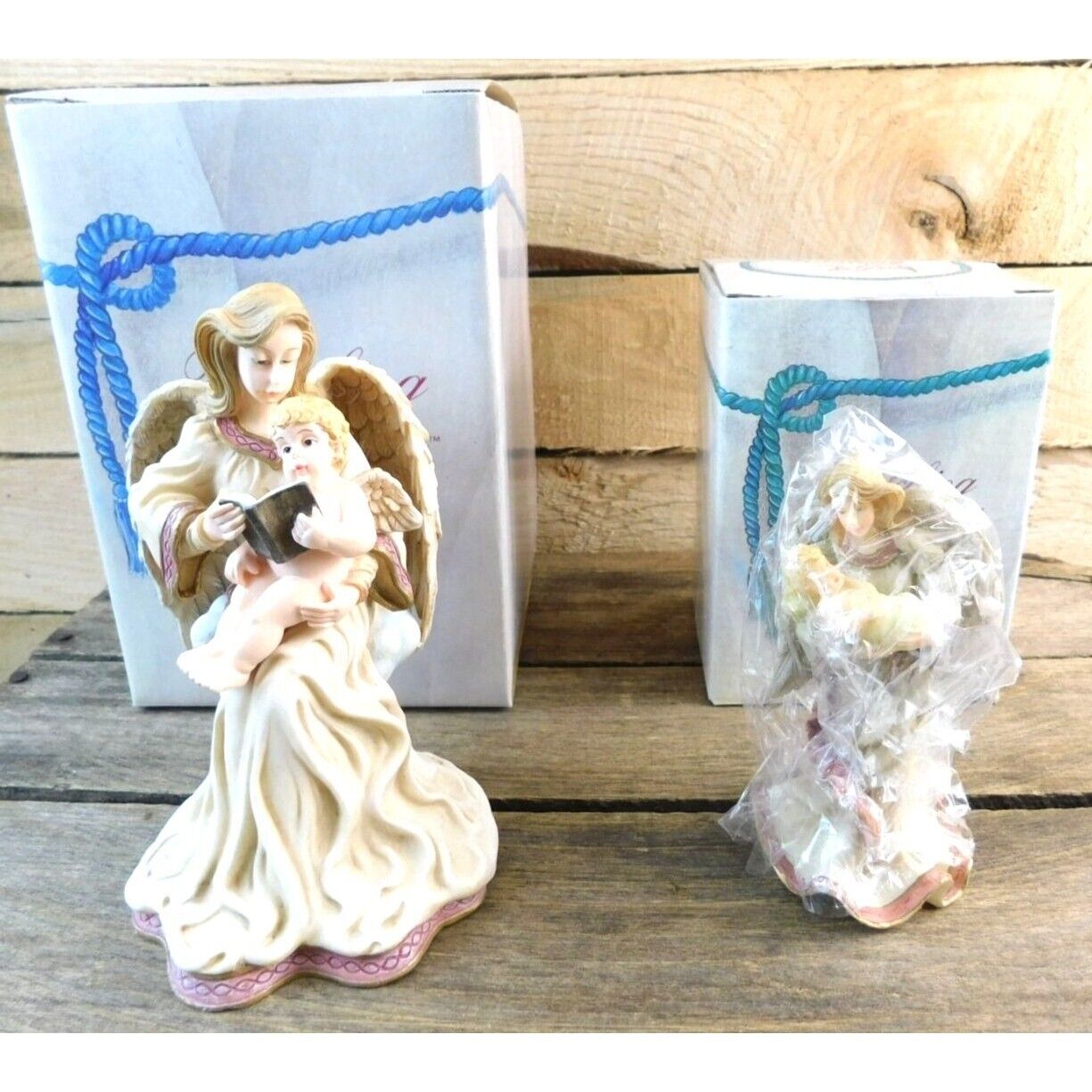 Set of 2 Ganz Watching Over You Angel Figurines with Boxes Peace It Is Written