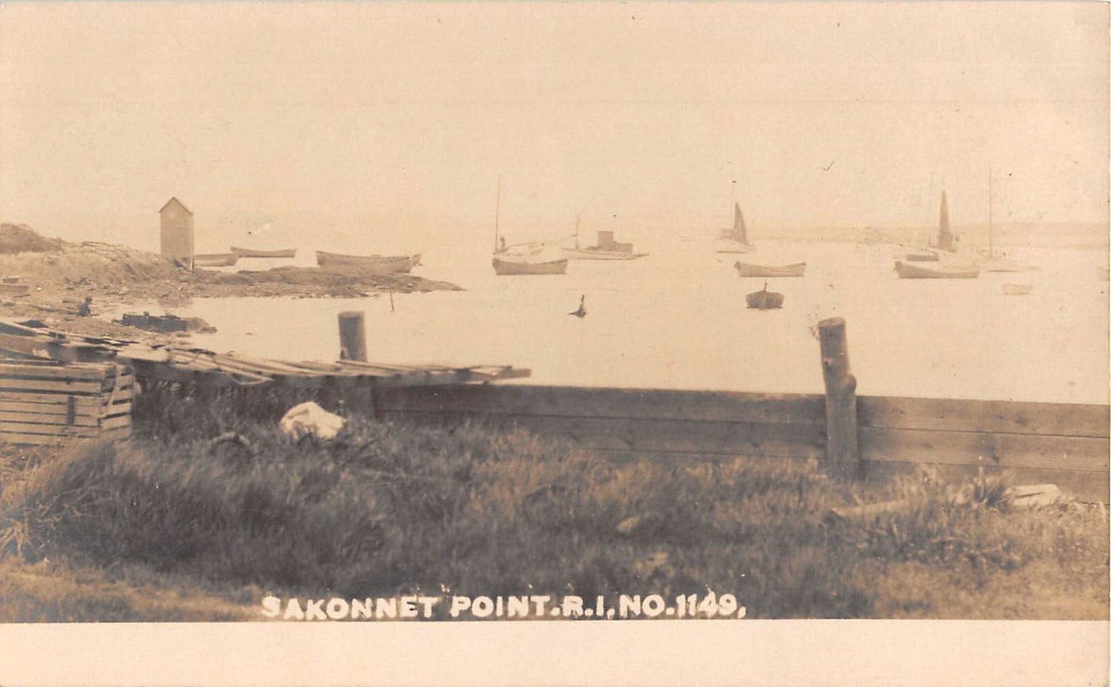c.1905 RPPC Boats in Harbor Sakonnet Point RI Dubois #1149