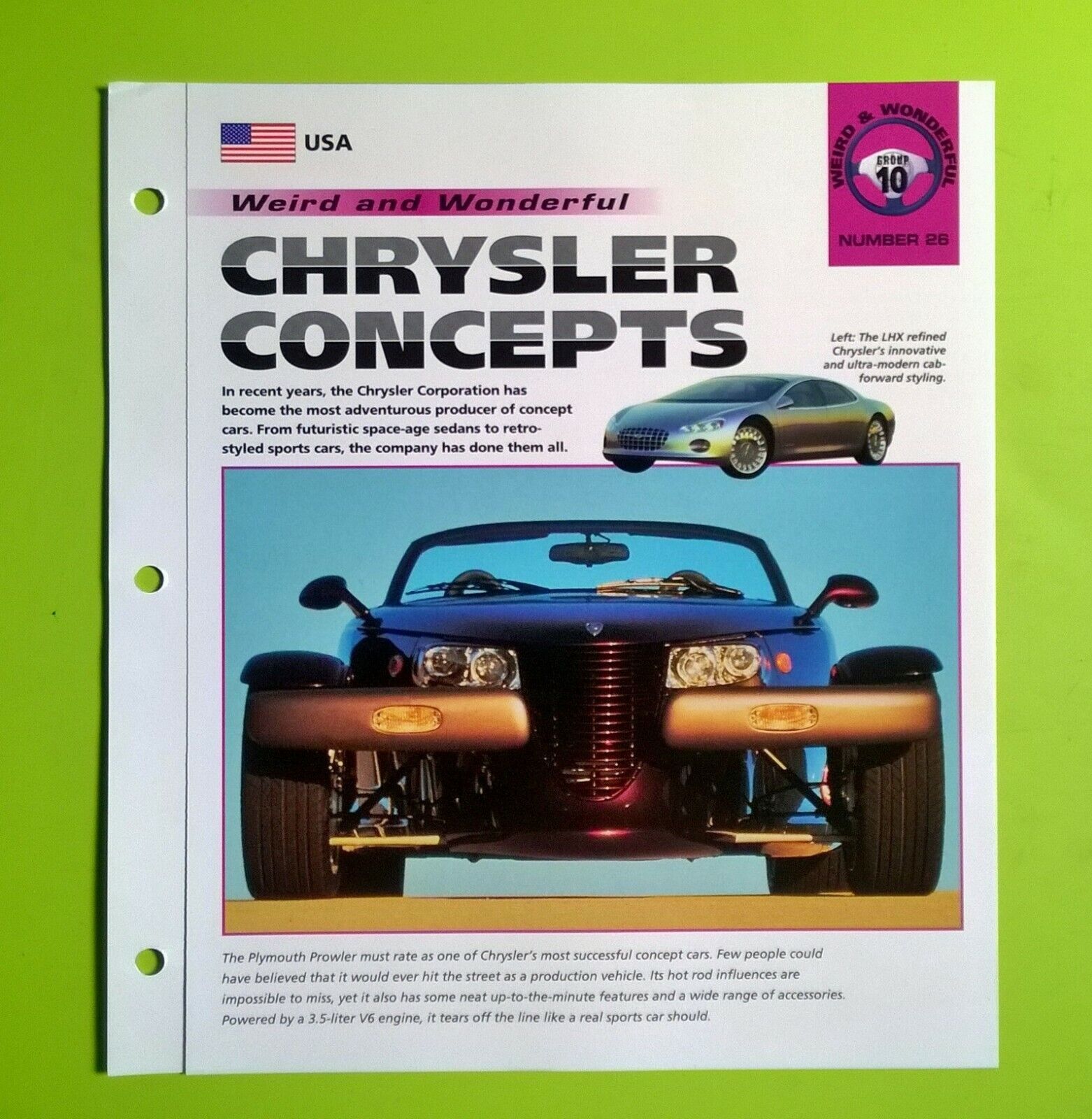 Imp information brochure hot cars Chrysler Concept Prowler Pronto Charger Icon