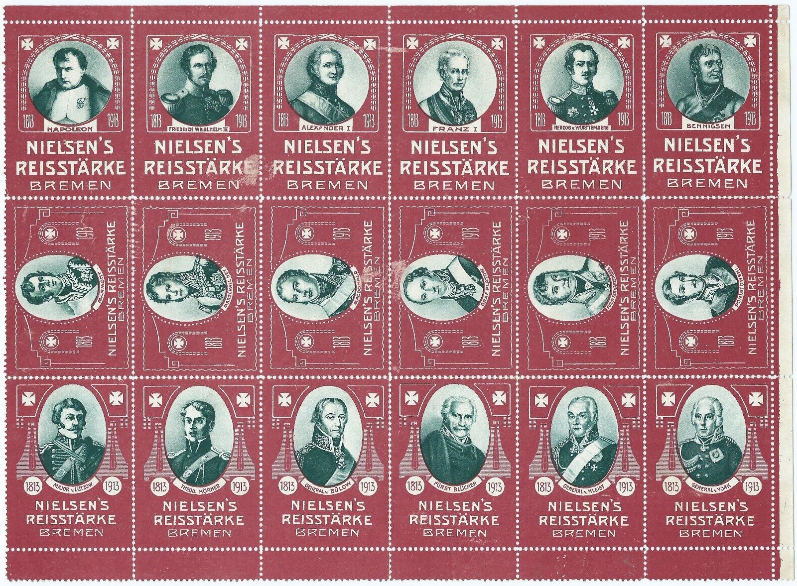Bremen - Nielsen´S Reisstärke 1813-1913 Berühmte Rivalry Compl. Sheet Rarity