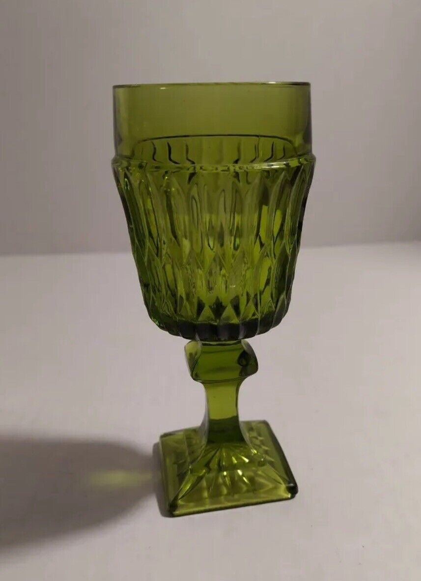 1 Vintage Indiana Glass Mt Vernon Green Water-Tea Goblets-Pedestal-Square Base