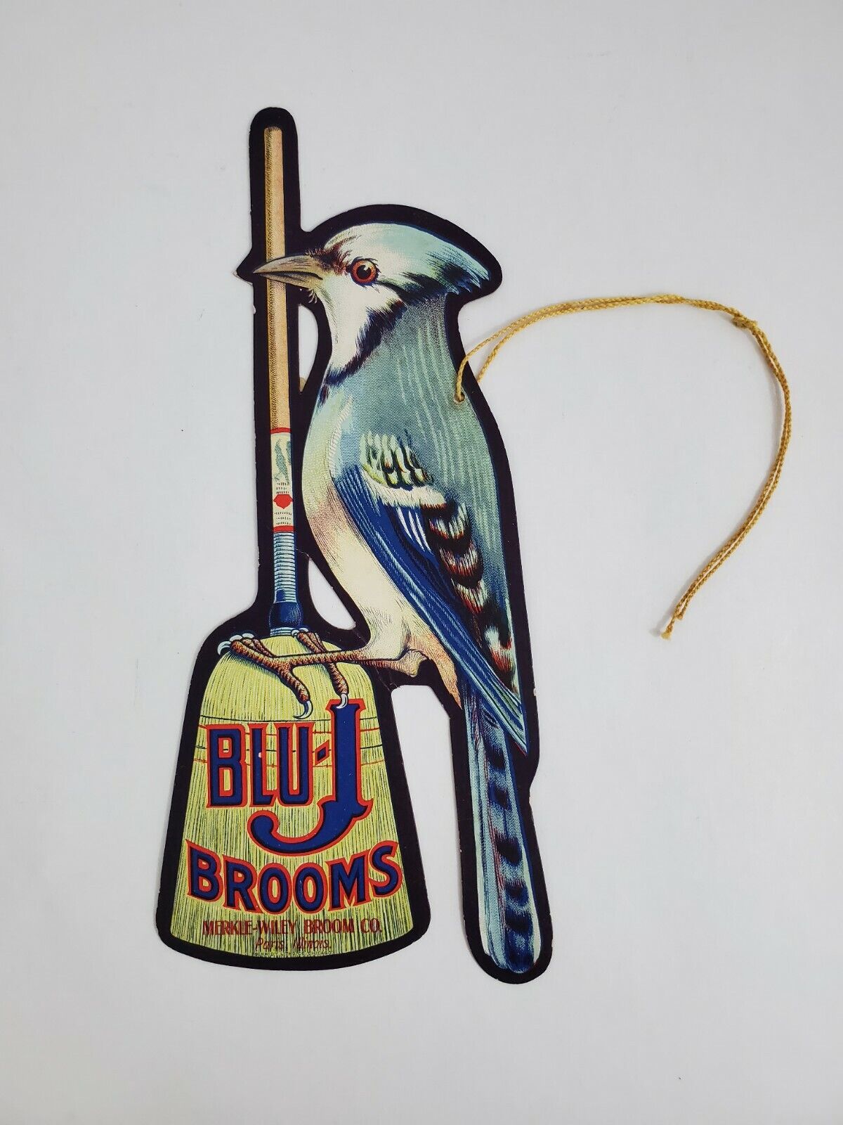 Vintage Merkle\'s Blu-J Brooms Broom Company Advertising Fan Pull Hanger 10\