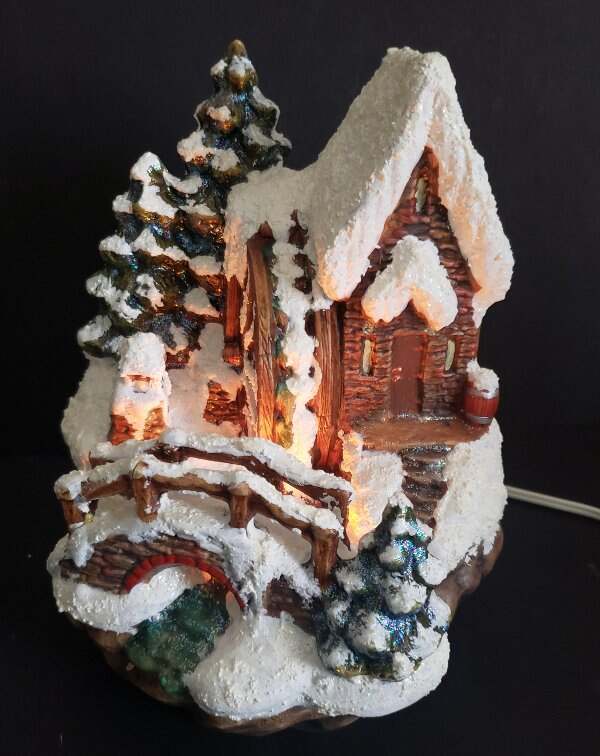 Light Up Christmas Snow Scene Old Country Village Mill With Footbridge Ceramic S