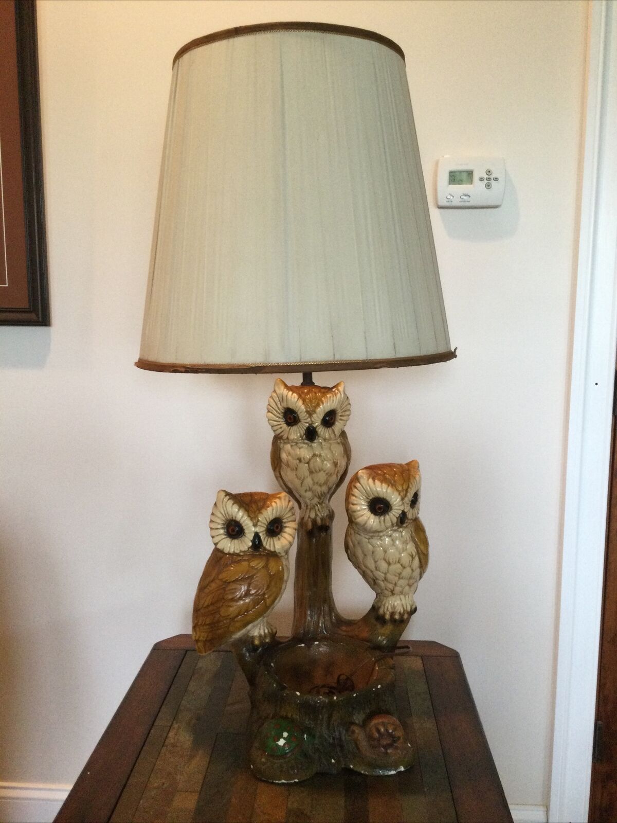 Vintage Owl Table Lamps~38” tall ~ 27 Pounds ~Chalkware~ Original Shade
