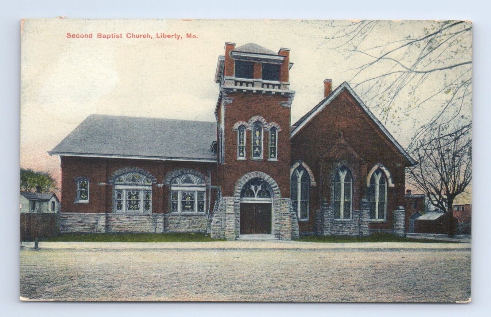 Second Baptist Church Liberty Missouri Street View Postcard VTG MO Wheelock