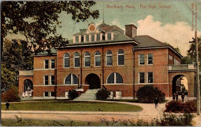 Vintage Postcard Needham High School Needham MA Massachusetts © 1908        M640