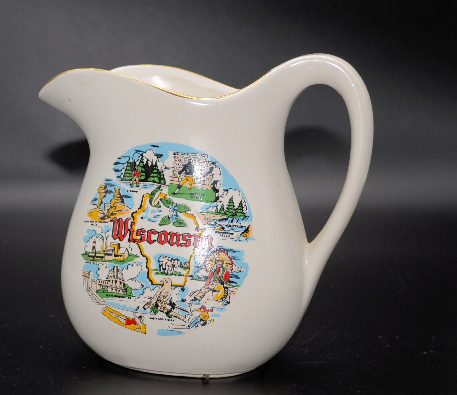 Wisconsin McCoy Pottery No. 365 Pitcher USA WI Wisc. 7” Handle to Spout F-4