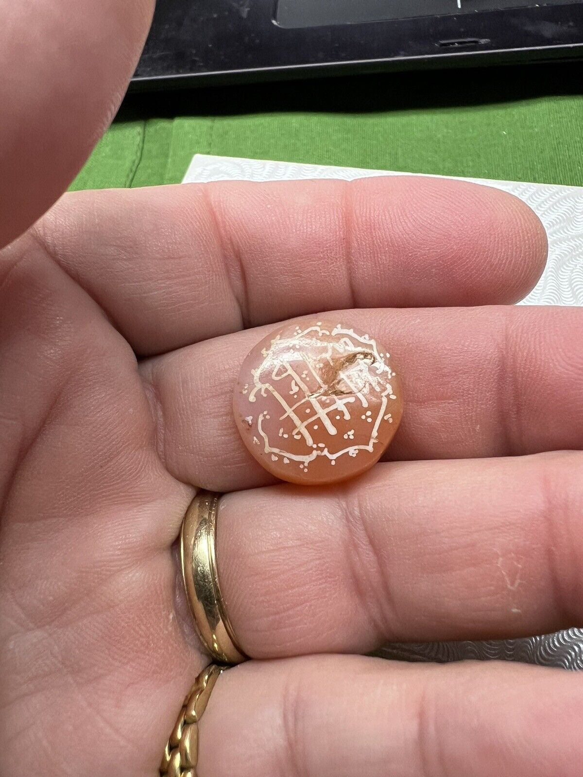Ancient Asia Minor Etched Carnelian Prayer Bead (no hole) 20 X 8.3 m COLLECTIBLE