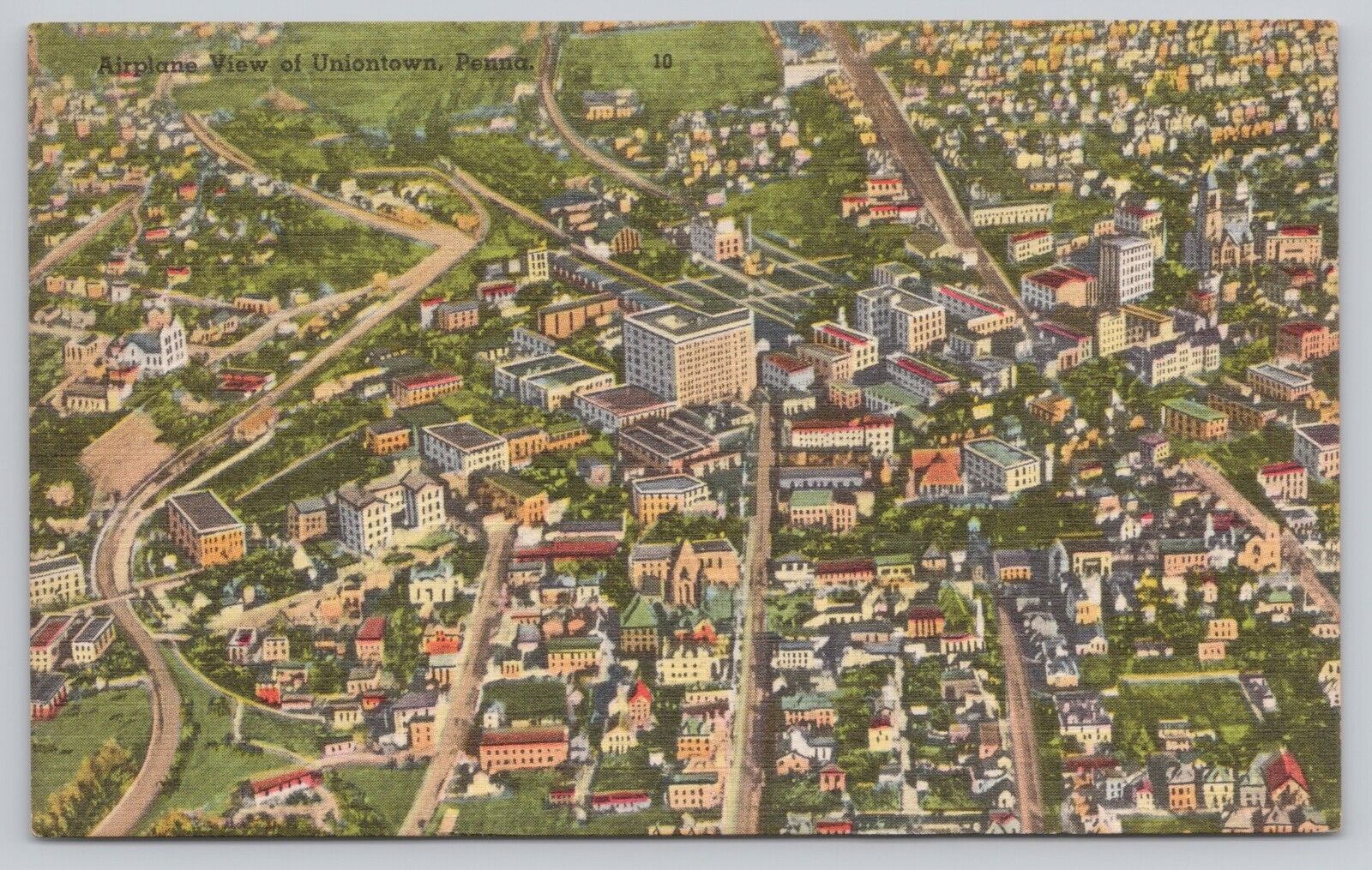 Airplane View Of Uniontown Pennsylvania Vintage Linen Postcard Aerial