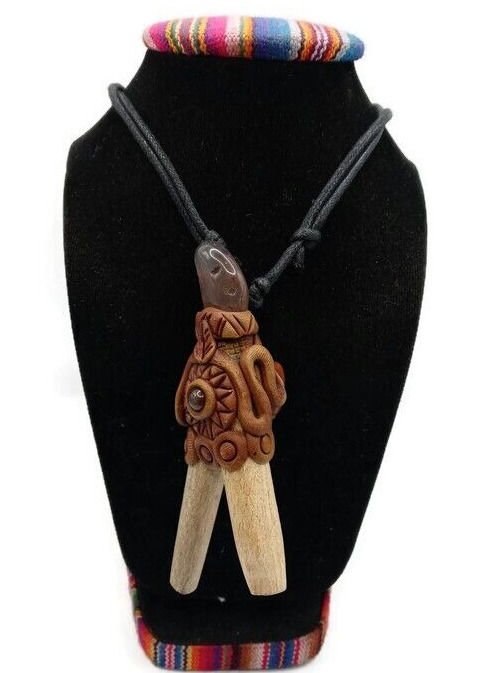 Handmade Stone Kuripe Applicator for Snuff Ceremony - Inca Head Design