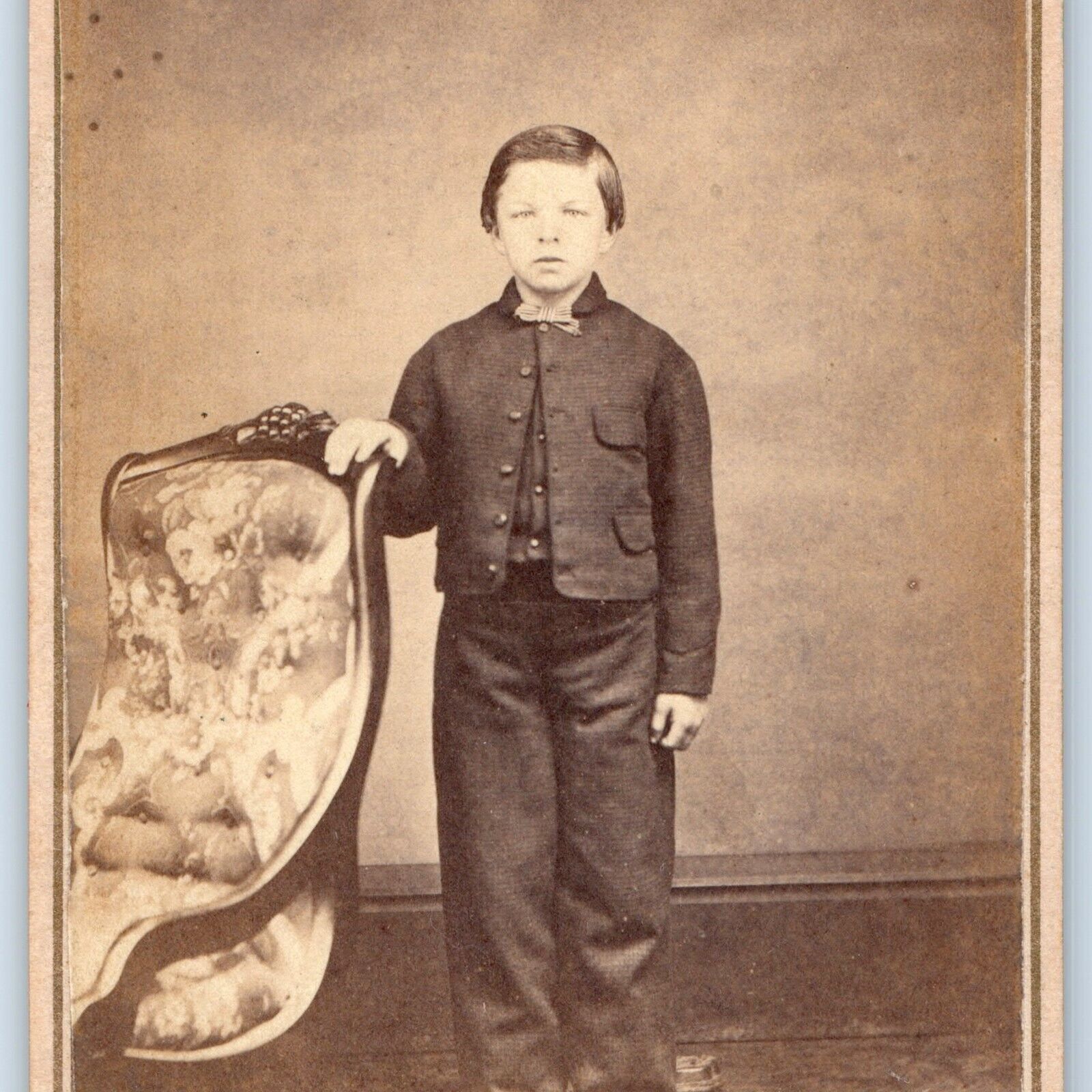 c1860s Handsome Young Boy Child Chair CdV Photo Card Name John F. Antique H21