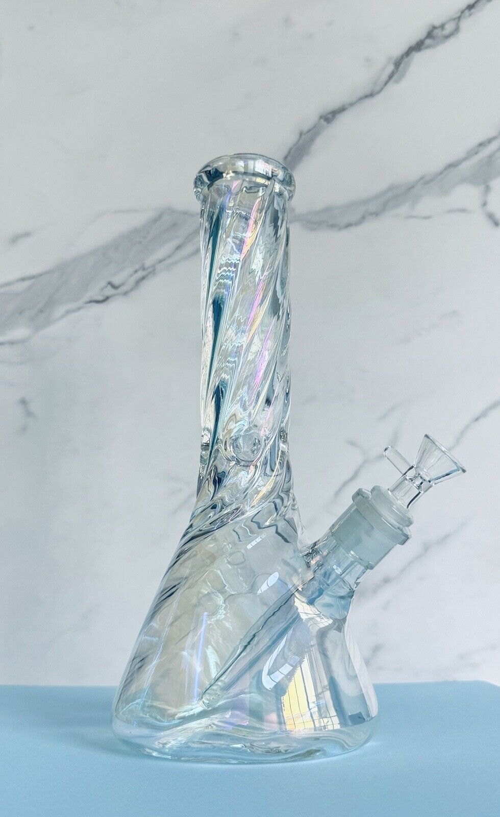 LARGE Iridescent Bong Hookah Water Pipe Classic  Smoking Beaker Base Glass