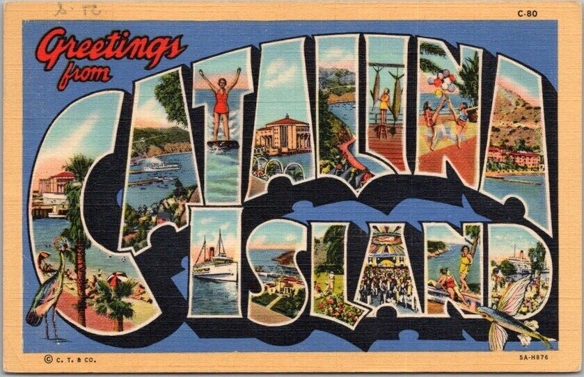 CATALINA ISLAND, California Large Letter Postcard Multi-View Curteich Linen 1940