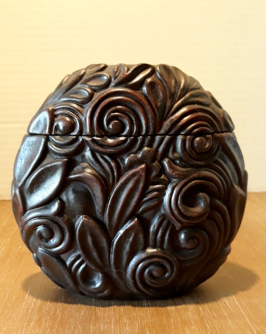 Partylite Tropical Reed Diffuser Holder Dark Brown Floral Carving