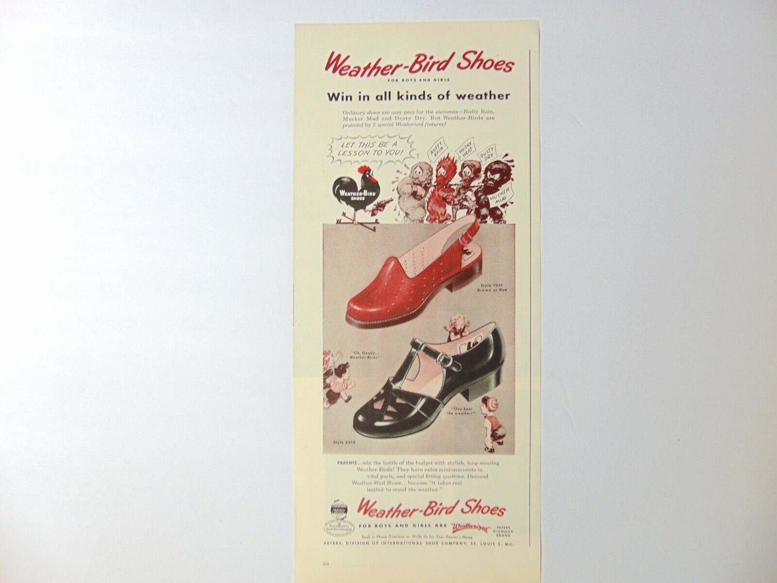 1947 WEATHER-BIRD SHOES Win In All Kinds of Weather vintage art print ad
