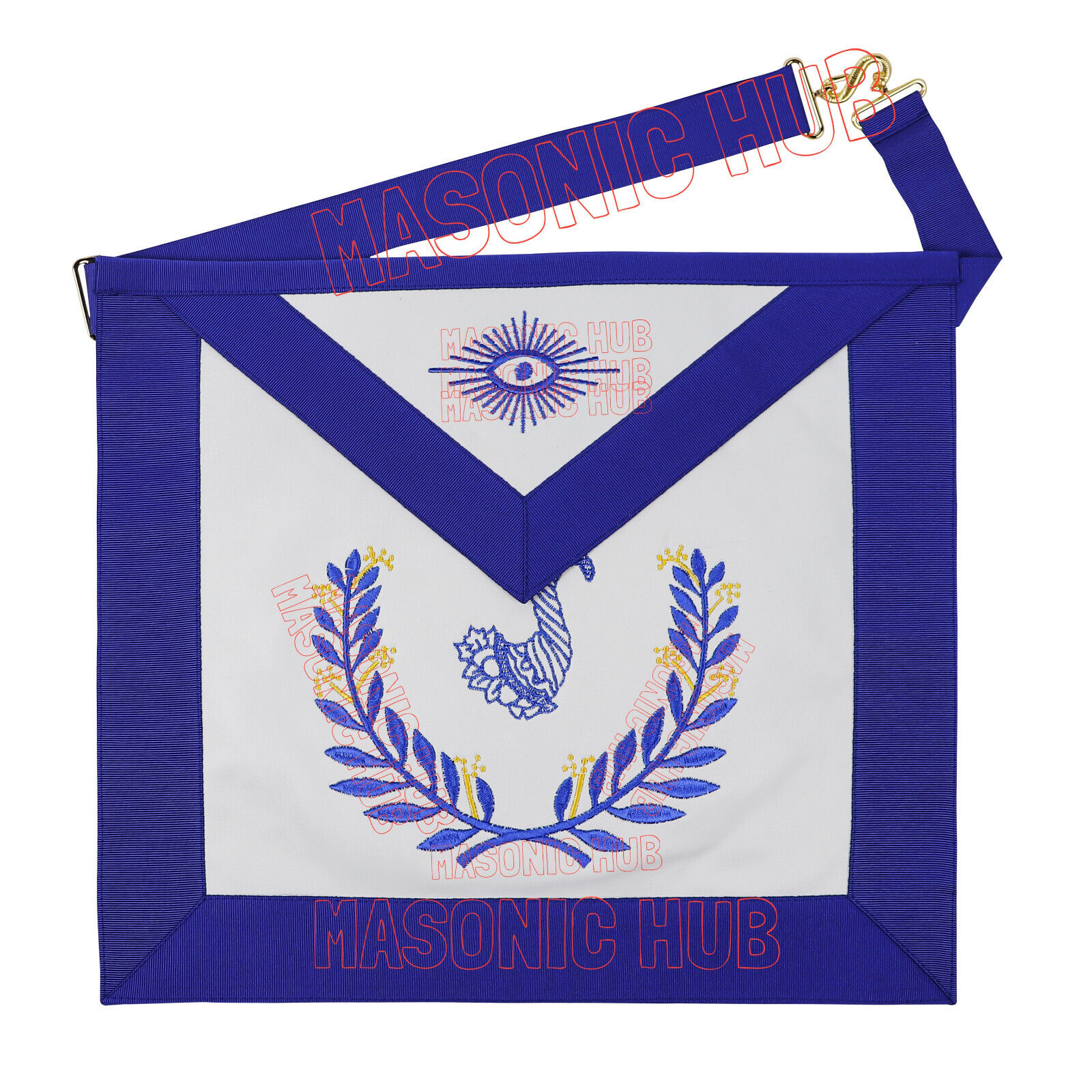 Masonic Regalia Blue Lodge SR. STEWARD Lambskin Aprons - MACHINE EMBROIDERY LOGO