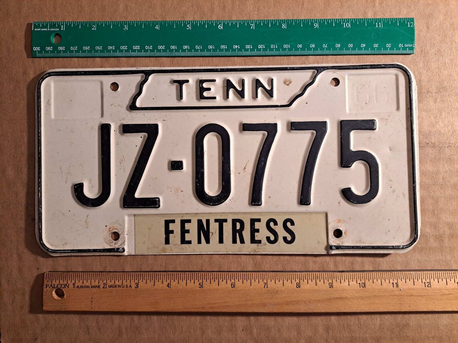 License Plate, Tennessee, 1966 (debossed 66 top right), Passenger, JZ 0775