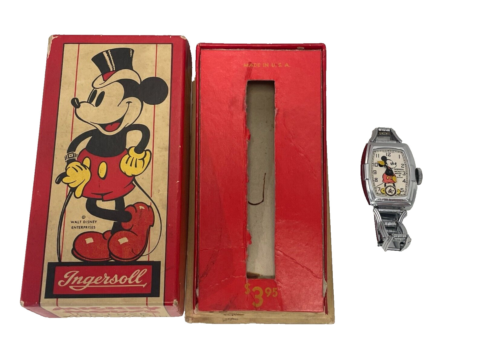 1930's Ingersoll Mickey Mouse Deluxe Watch and Box BEAUTY 1937
