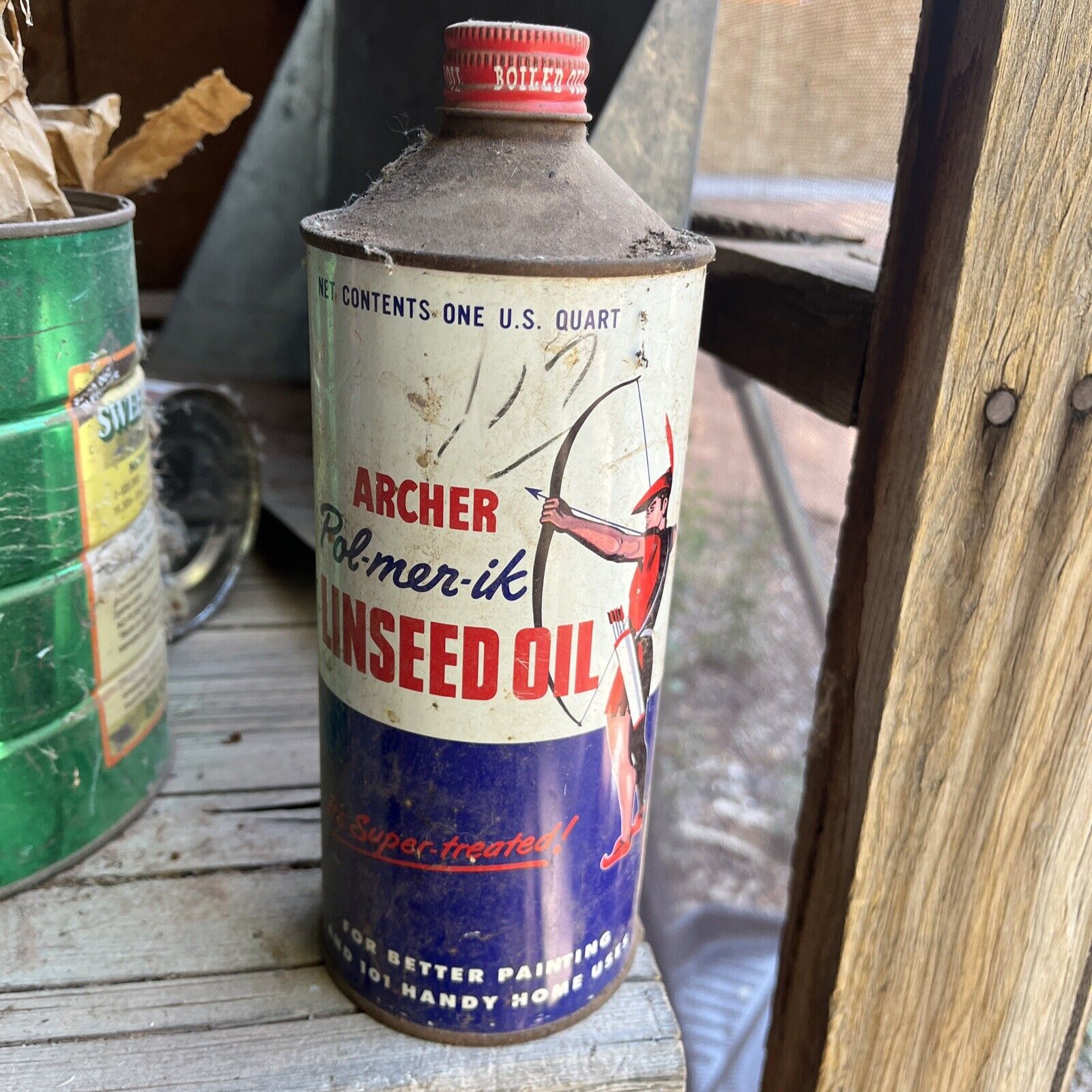 Vintage 1960\'s Archer Linseed Metal Oil Can QUART CAN  Pol-mer-ik