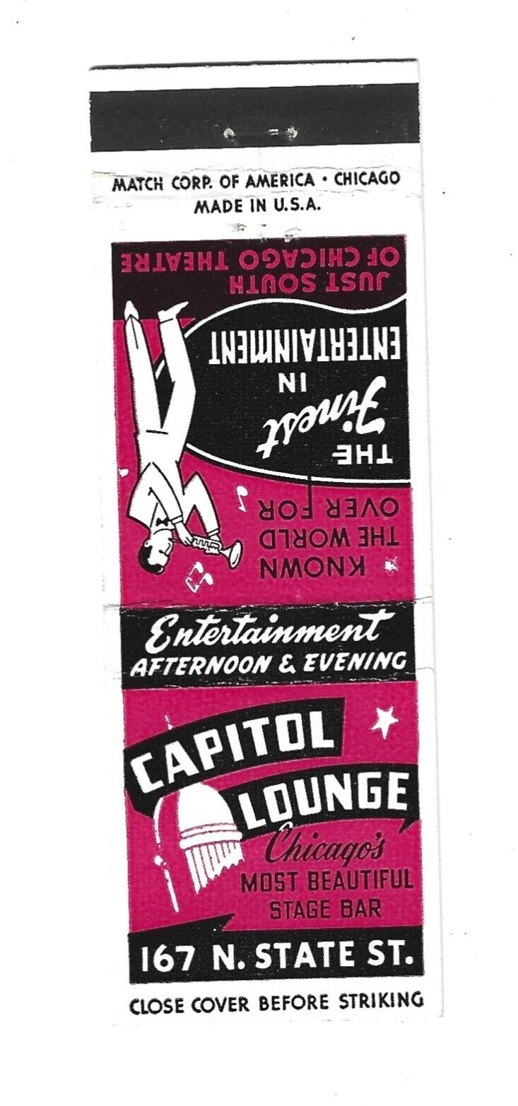 Capitol Lounge  Matchcover    Chicago\'s Most Beautiful Stage Bar