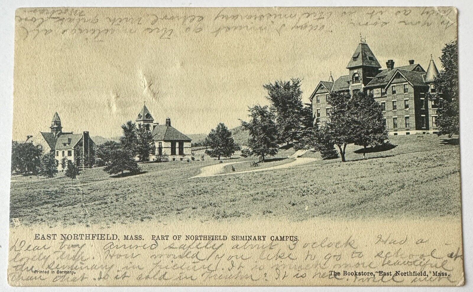 Antique 1905 Postcard Northfield Seminary Campus Massachusetts Trenton NJ Stamp
