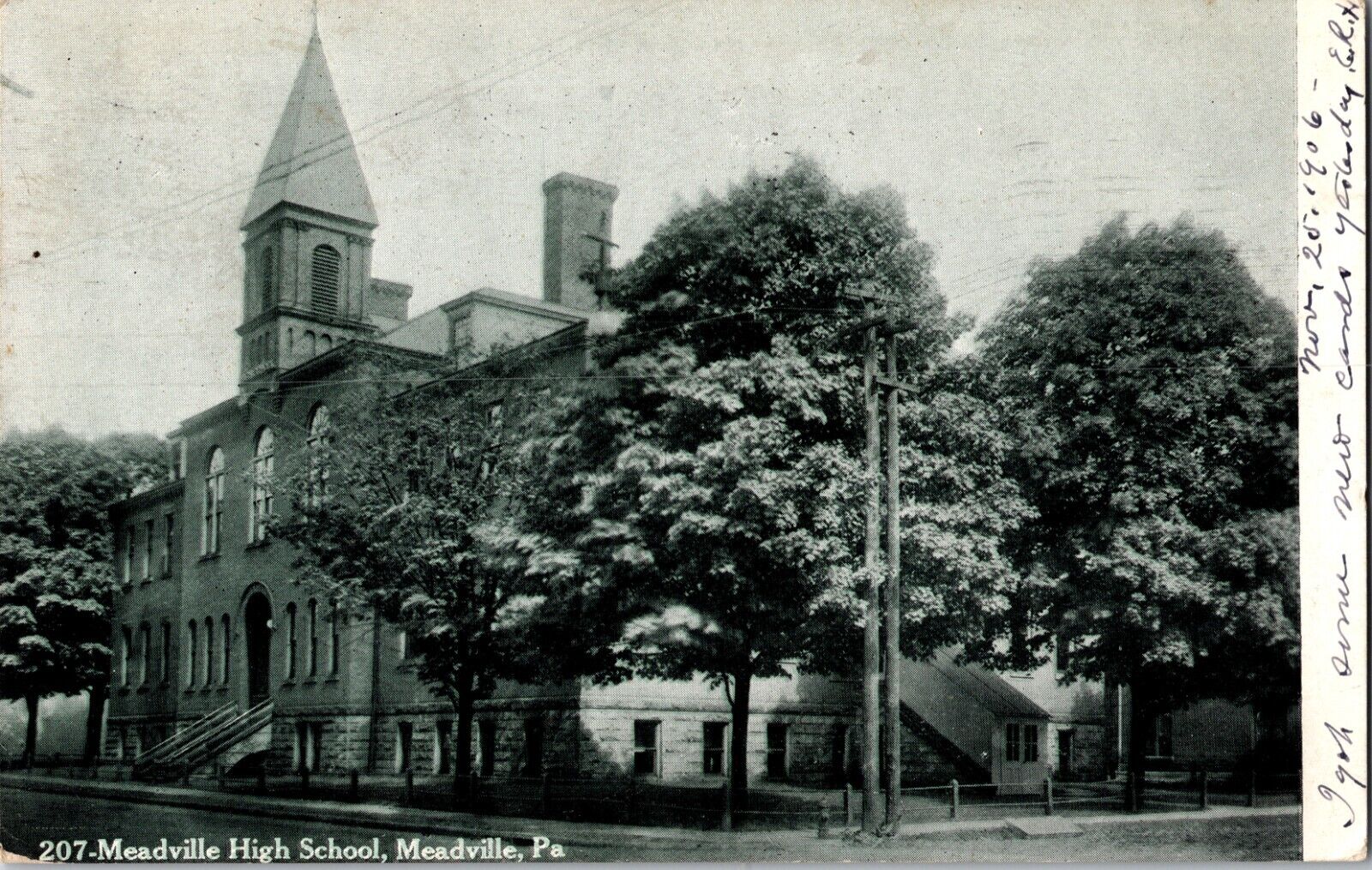 LOT T55: POSTCARD - MEADVILLE PA HIGH SCHOOL 1906