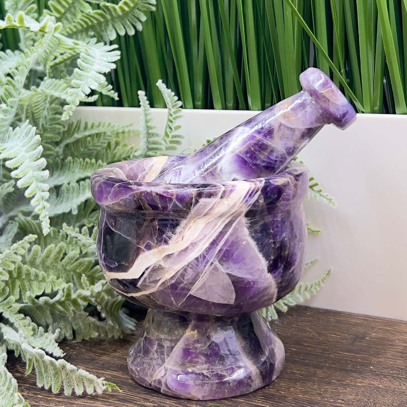 Chevron Dream Amethyst Mortar and Pestle Crystal Kitchen Carving 792g