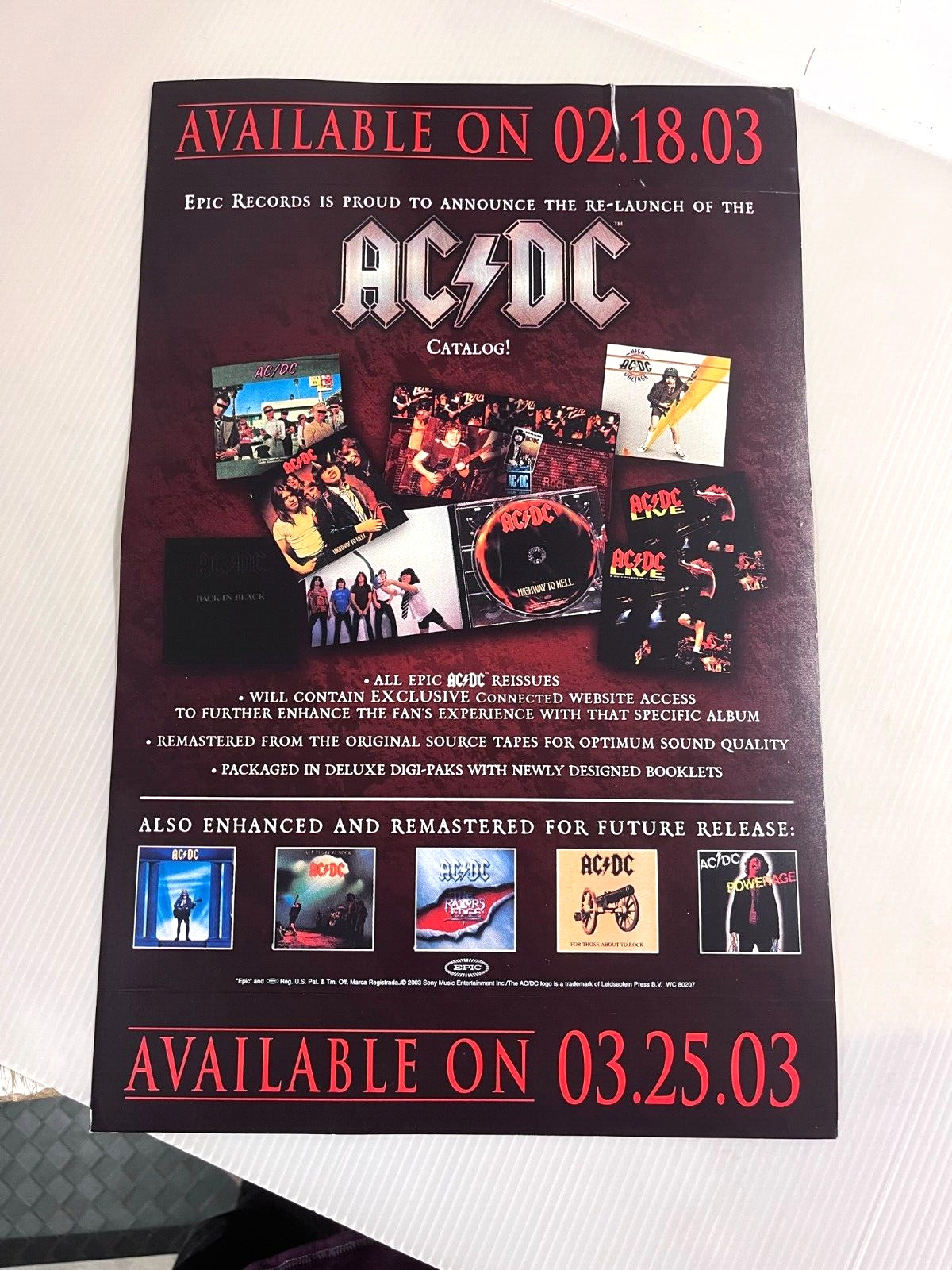 AC/DC Catalog Remasters PROMO WINDOW CLING DECAL DISPLAY 2003 Epic BON SCOTT #3