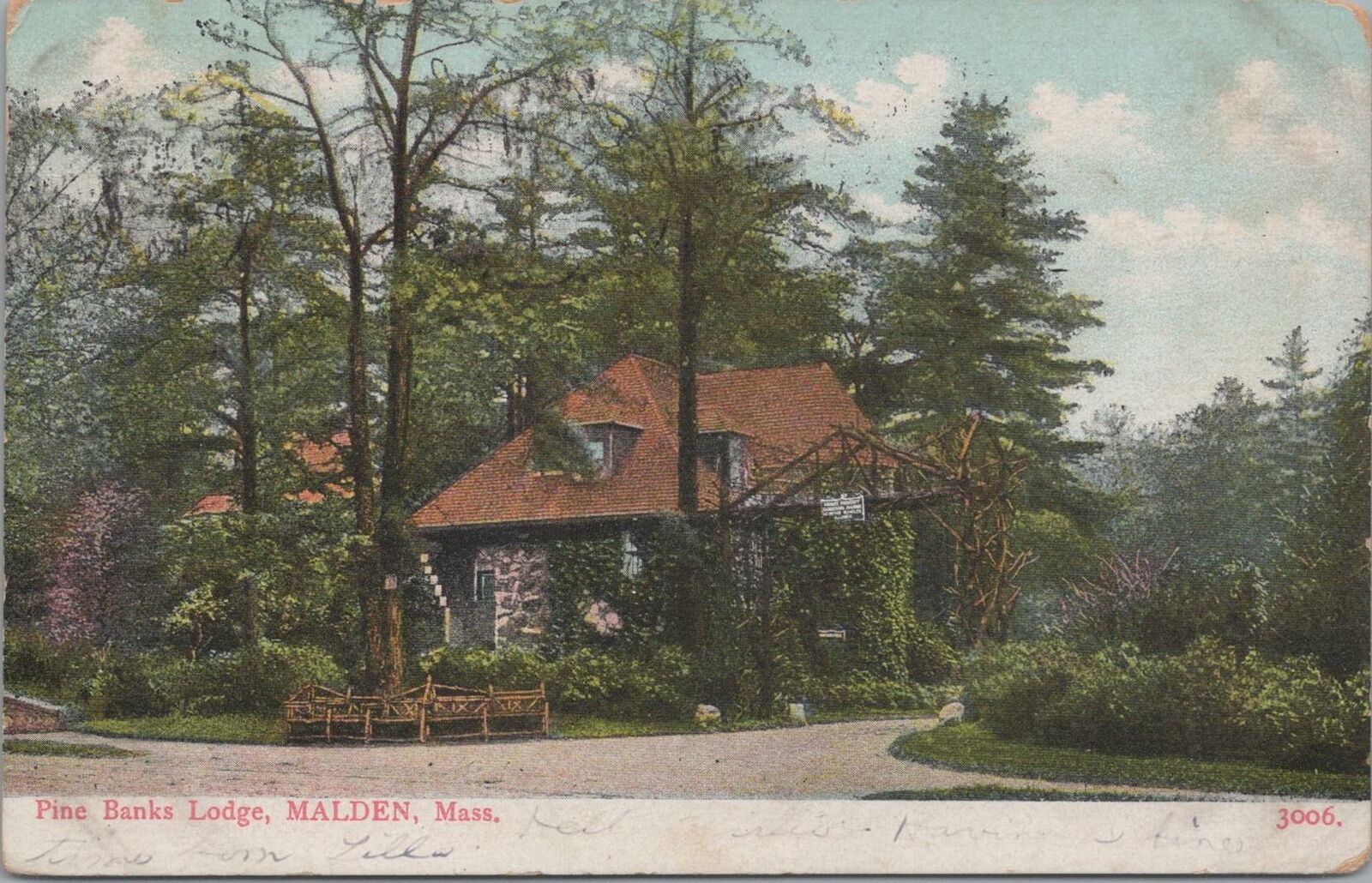 Postcard Pine Banks Lodge Malden MA 1908 