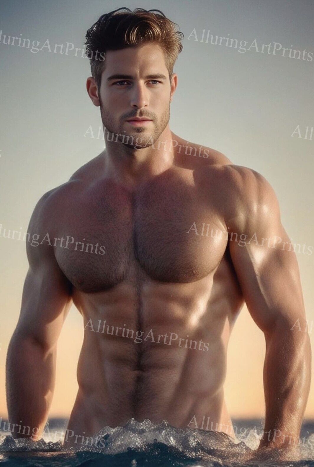 8x10 Male Model Photo Print Muscular Handsome Beefcake Shirtless Hunk -AA450