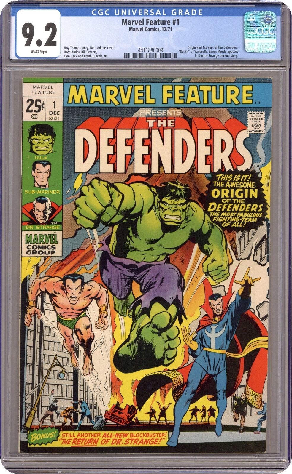 Marvel Feature #1 CGC 9.2 1971 4411880009 1st app. and origin Defenders
