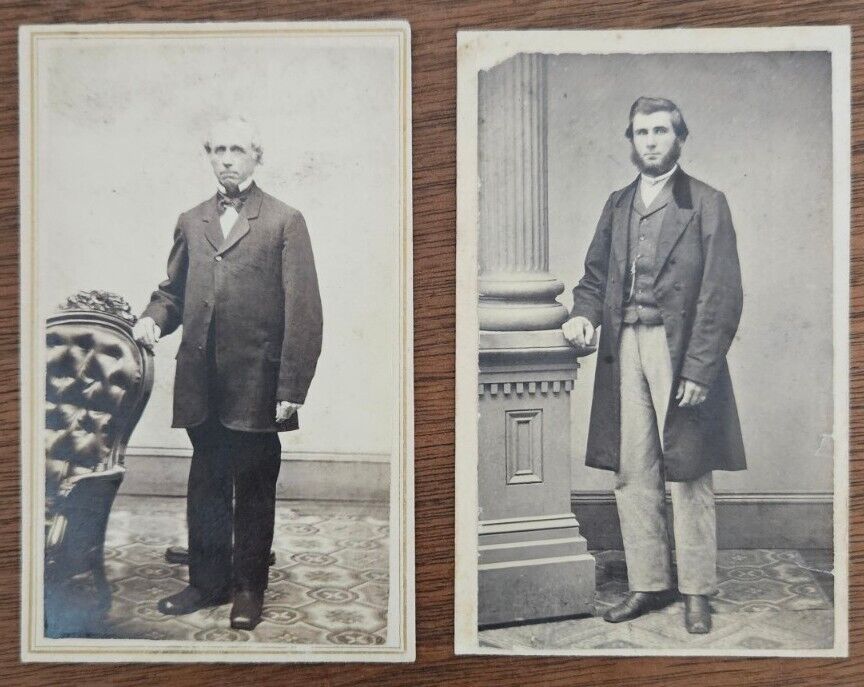 2 Potsdam, NY CDVs Civil War Era  standing men, 1 in frock coat, by Van Alstine