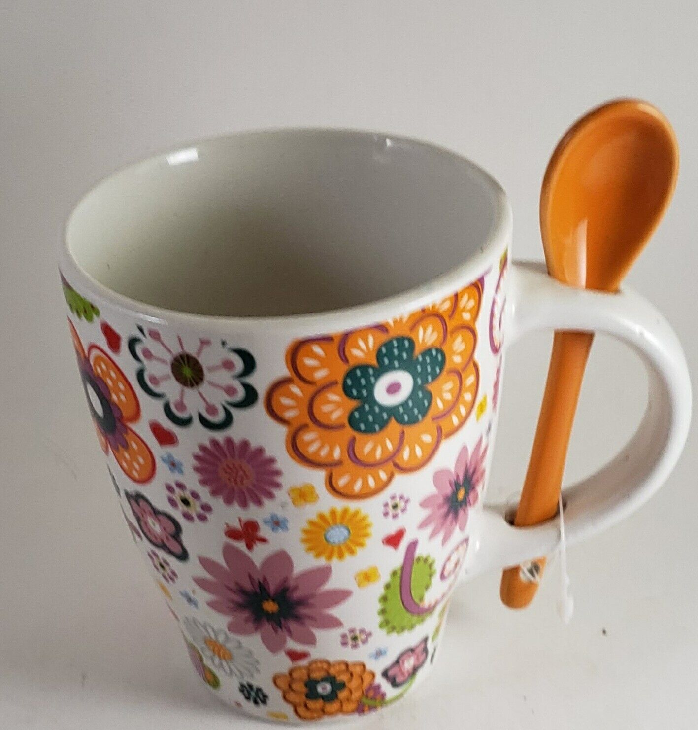Trisa 8oz Coffee Cup with Spoon Floral Pattern NEW Gift Tea  Beverage 