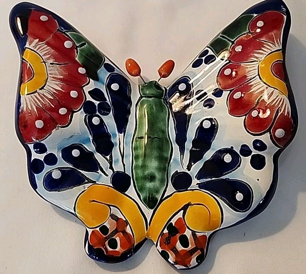 Mexican Pottery Talavera Butterfly Wall Hanging Mexico Flying Art Hand Painted