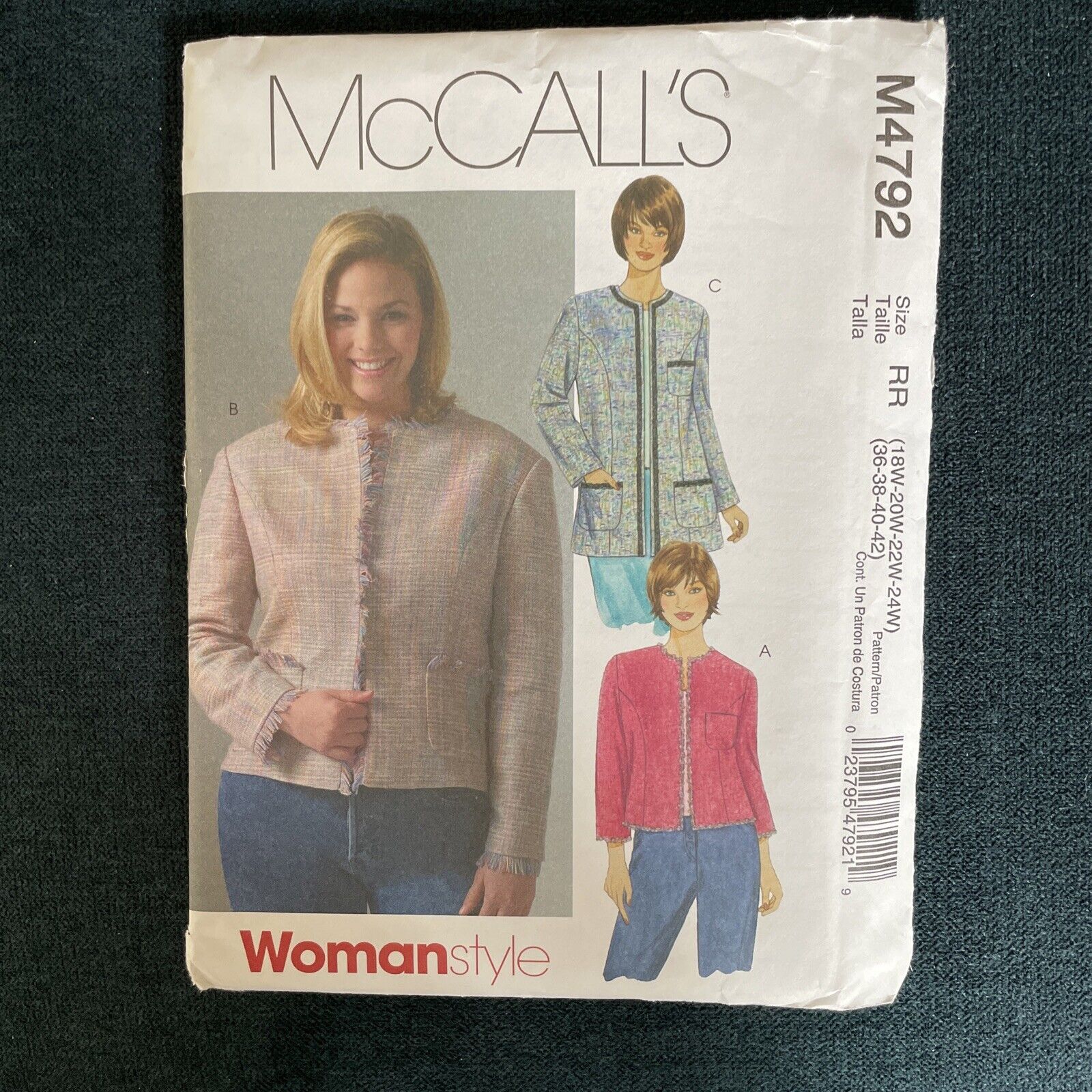 McCalls 4792 NEW Womens Cropped  Jacket Size 18-32