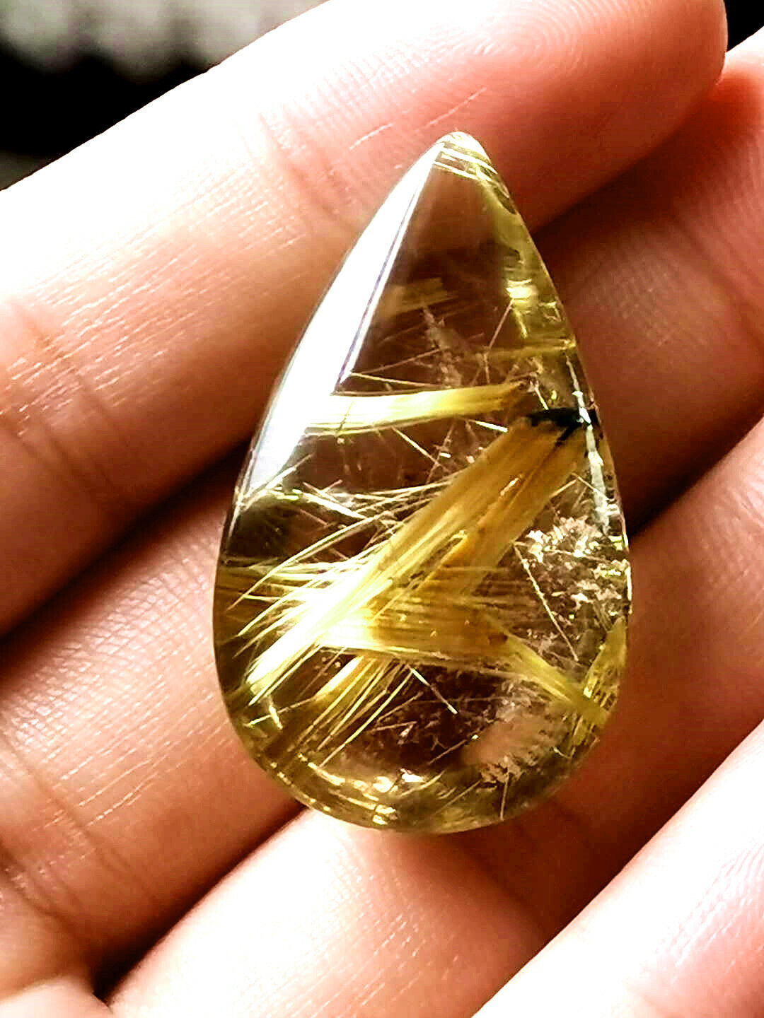 Natural Gold Rutilated Quartz Drop Shape Crystal Pendant AAAAA