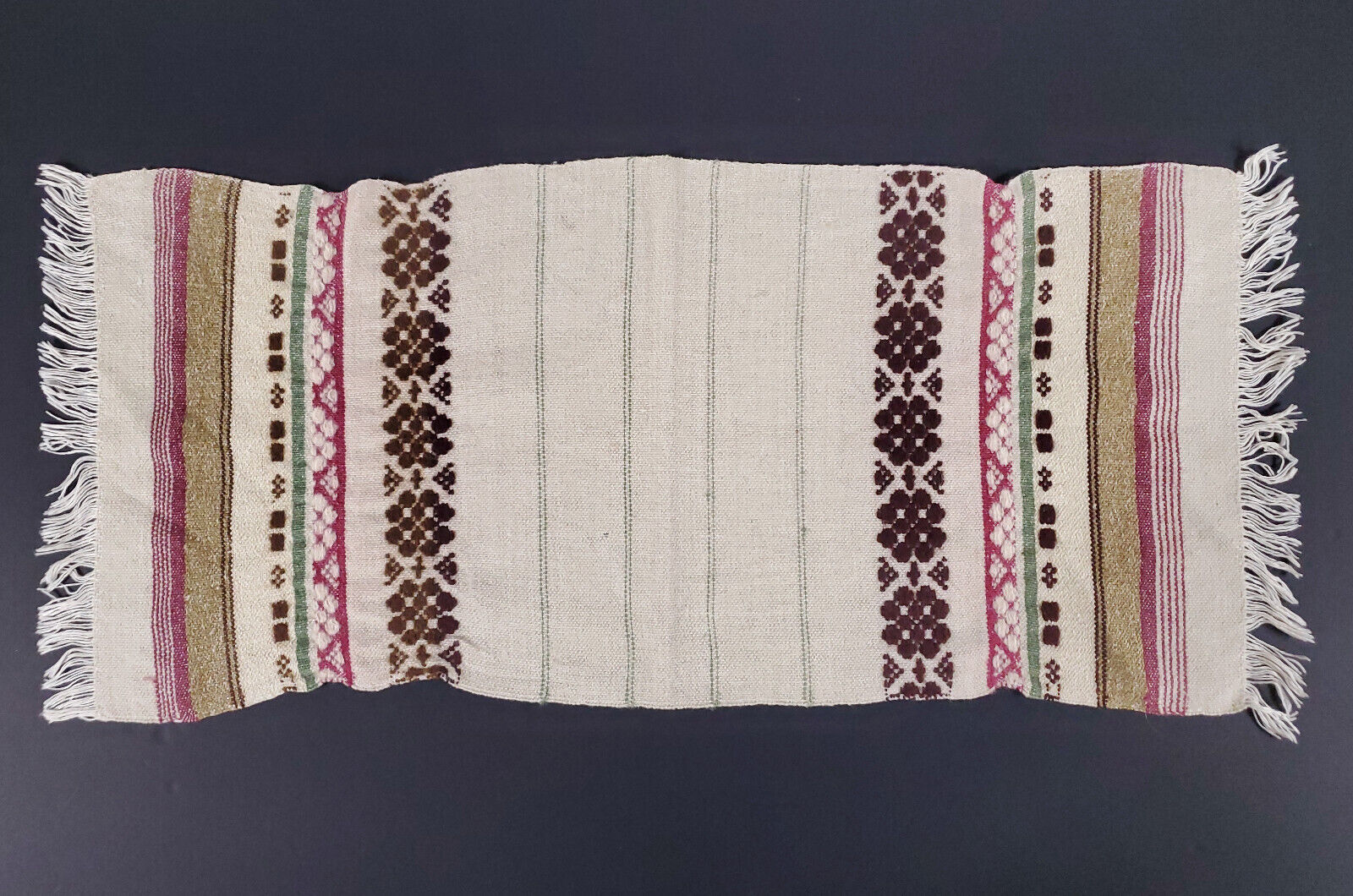 Vintage European handmade wool runner Scandinavian woven design textile east art