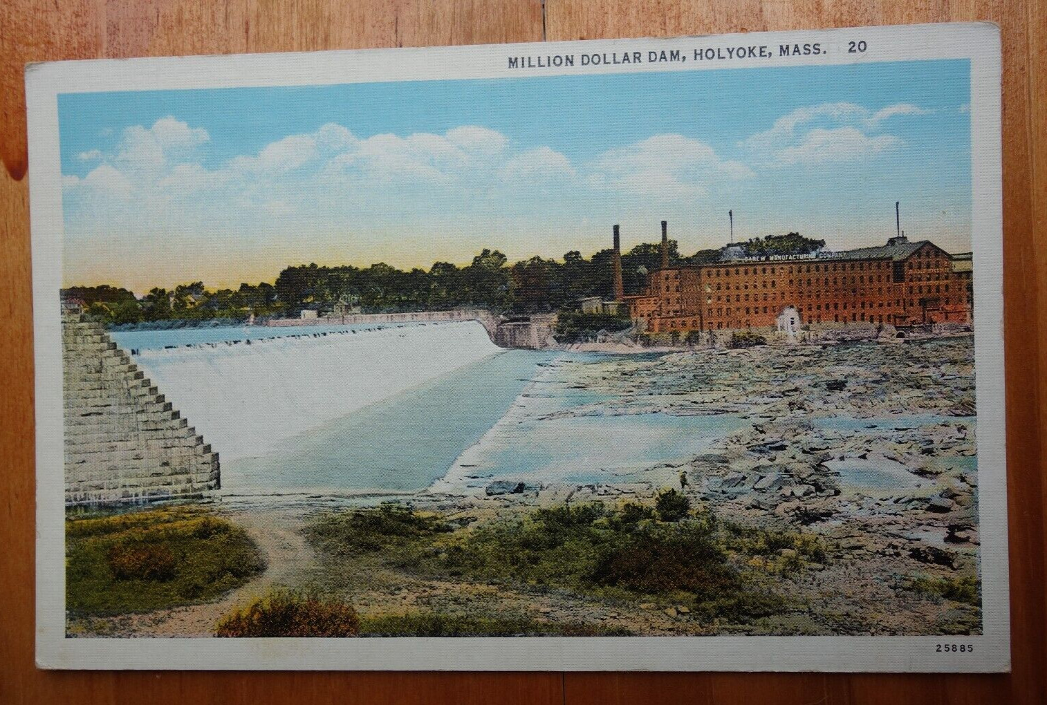 Million Dollar Dam, Holyoke MASS MA linen postcard