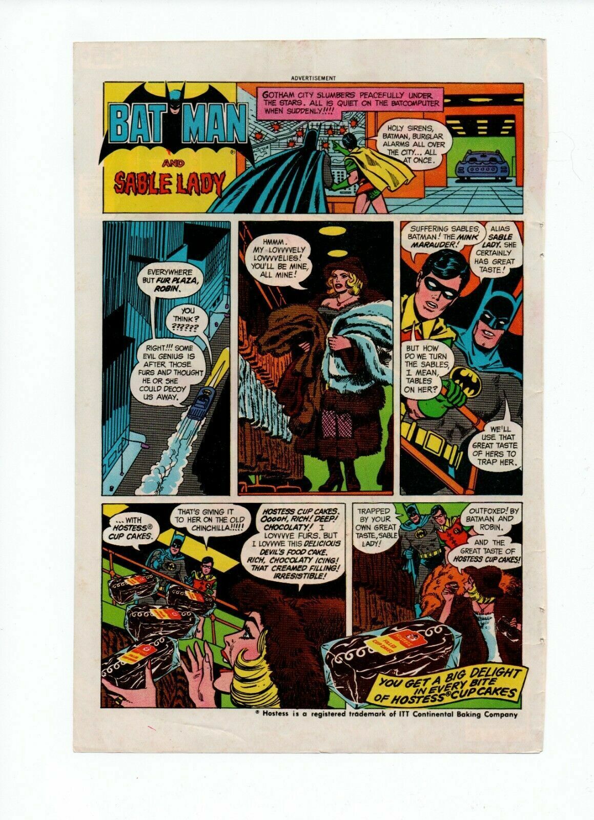 1970s Hostess Cupcakes Print Ad DC Comics Batman & Robin -  And Sable Lady