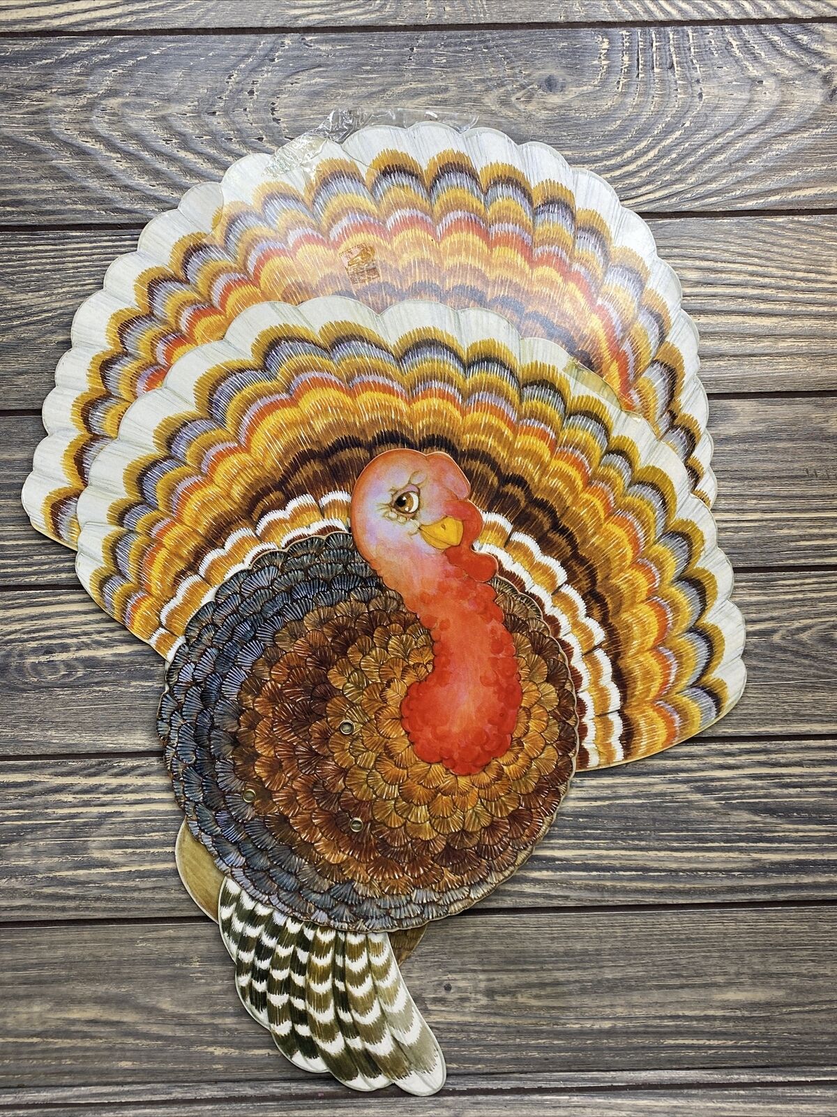 Vtg Thanksgiving Cardboard Wall Decor Turkey 18” Brown Red Yellow 