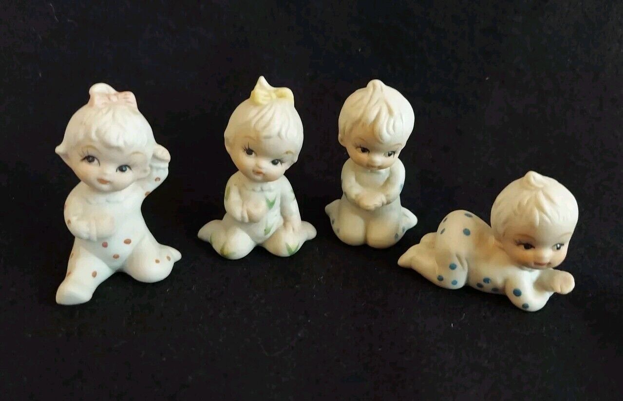 4 Vintage 60s Napco Baby of the Month 2” Miniature Bisque Figurines Japan?