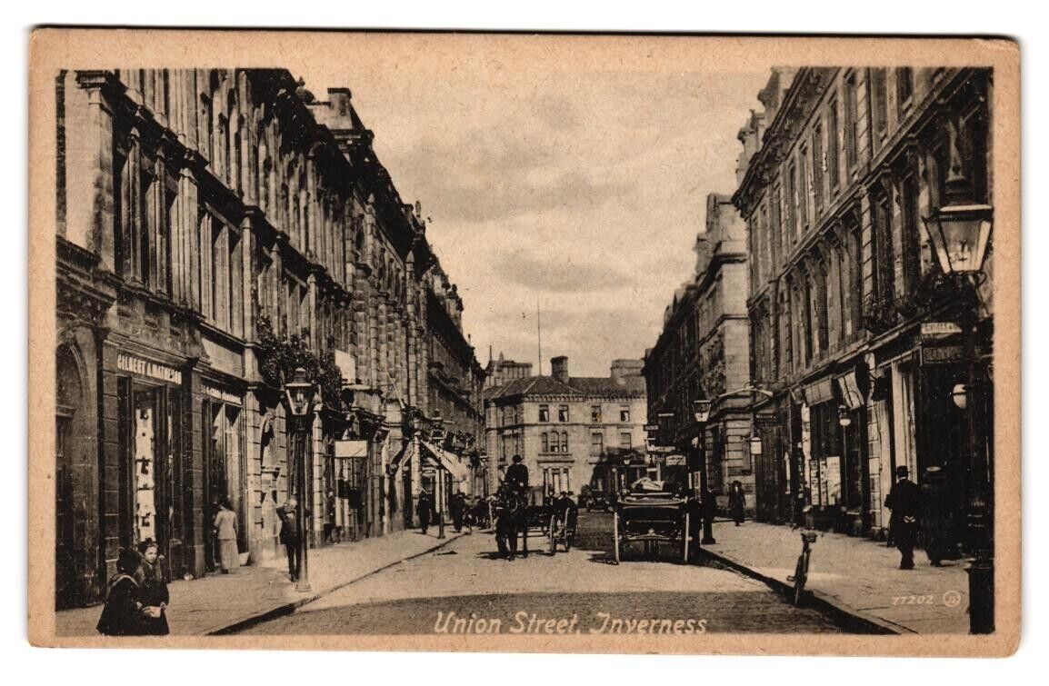 Postcard Scotland Iverness Union St c.1900, RPPC, Unsed, Carriages, People