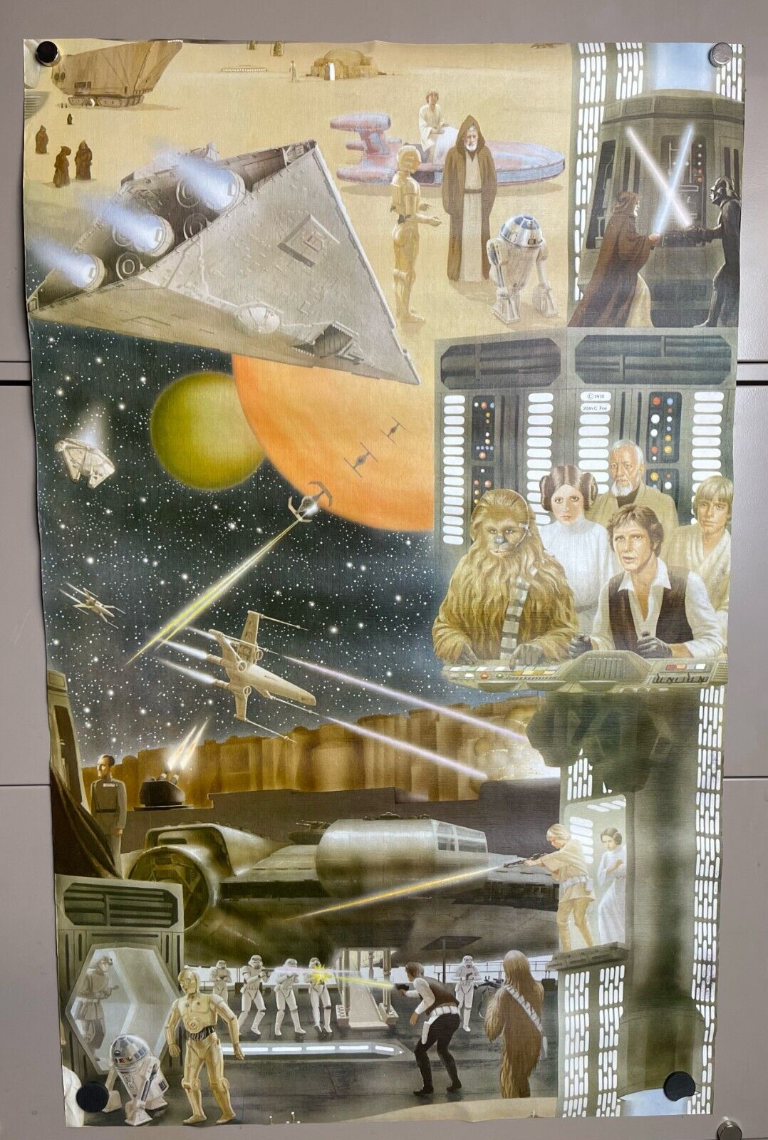 Vintage 1978 Star Wars 33”x21” Wallpaper Poster Luke Han Darth Ben 20th C. Fox