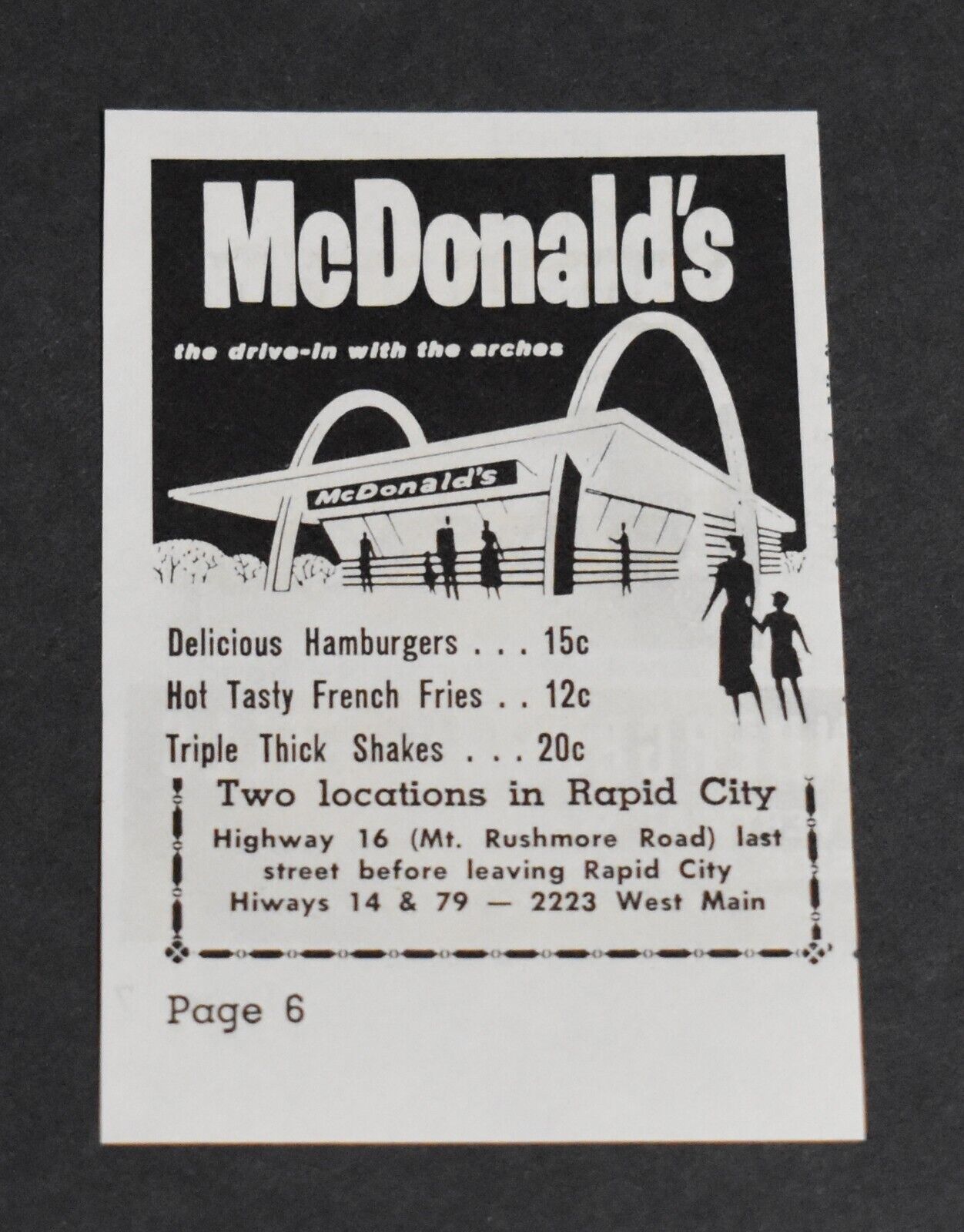 1963 Print Ad South Dakota Rapid City McDonald\'s Restaurant Golden Arches art