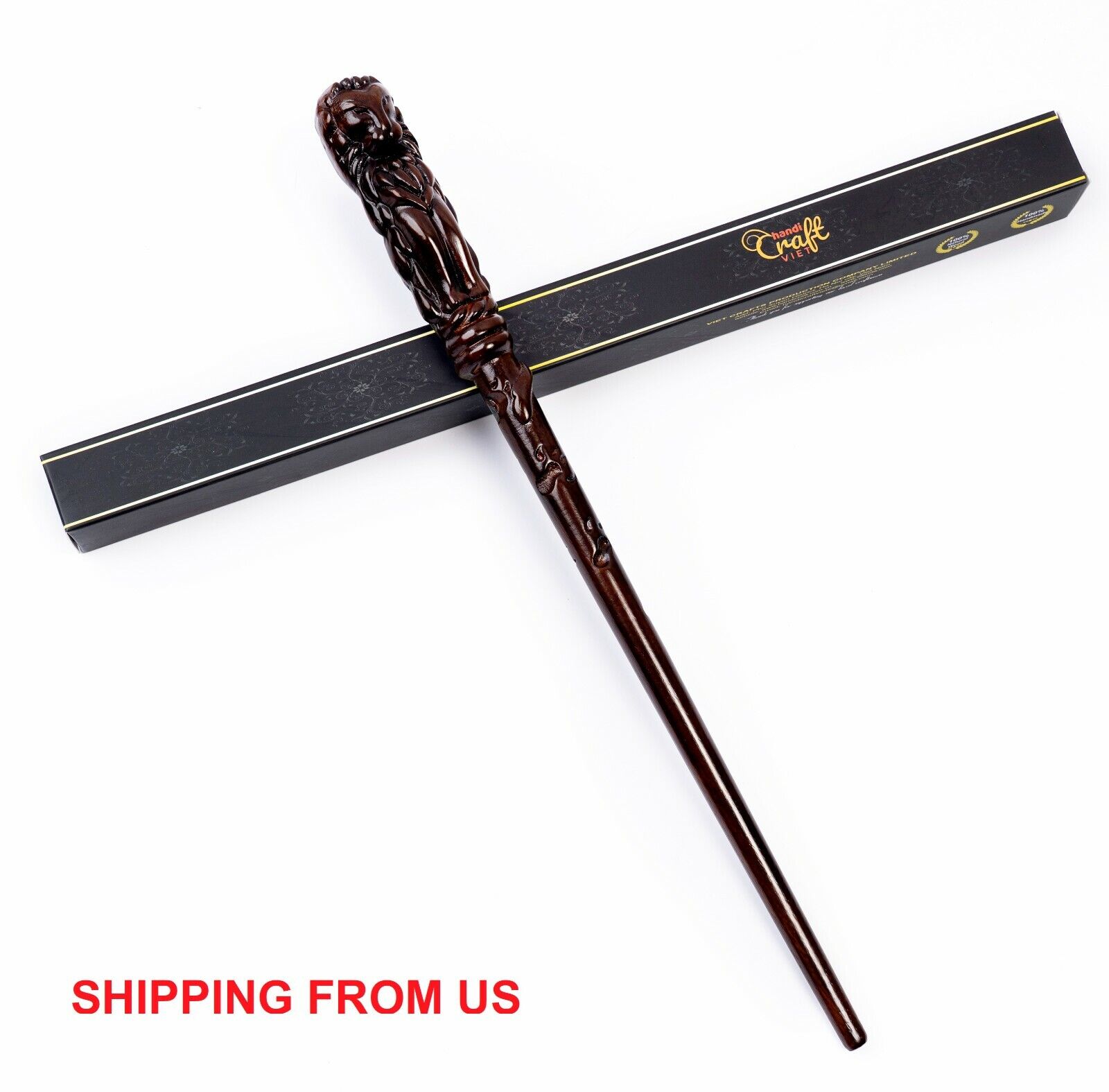 Handicraftviet Hand Carved Wooden Magic Wand Lion Magic Wand Real Wood 15 IN