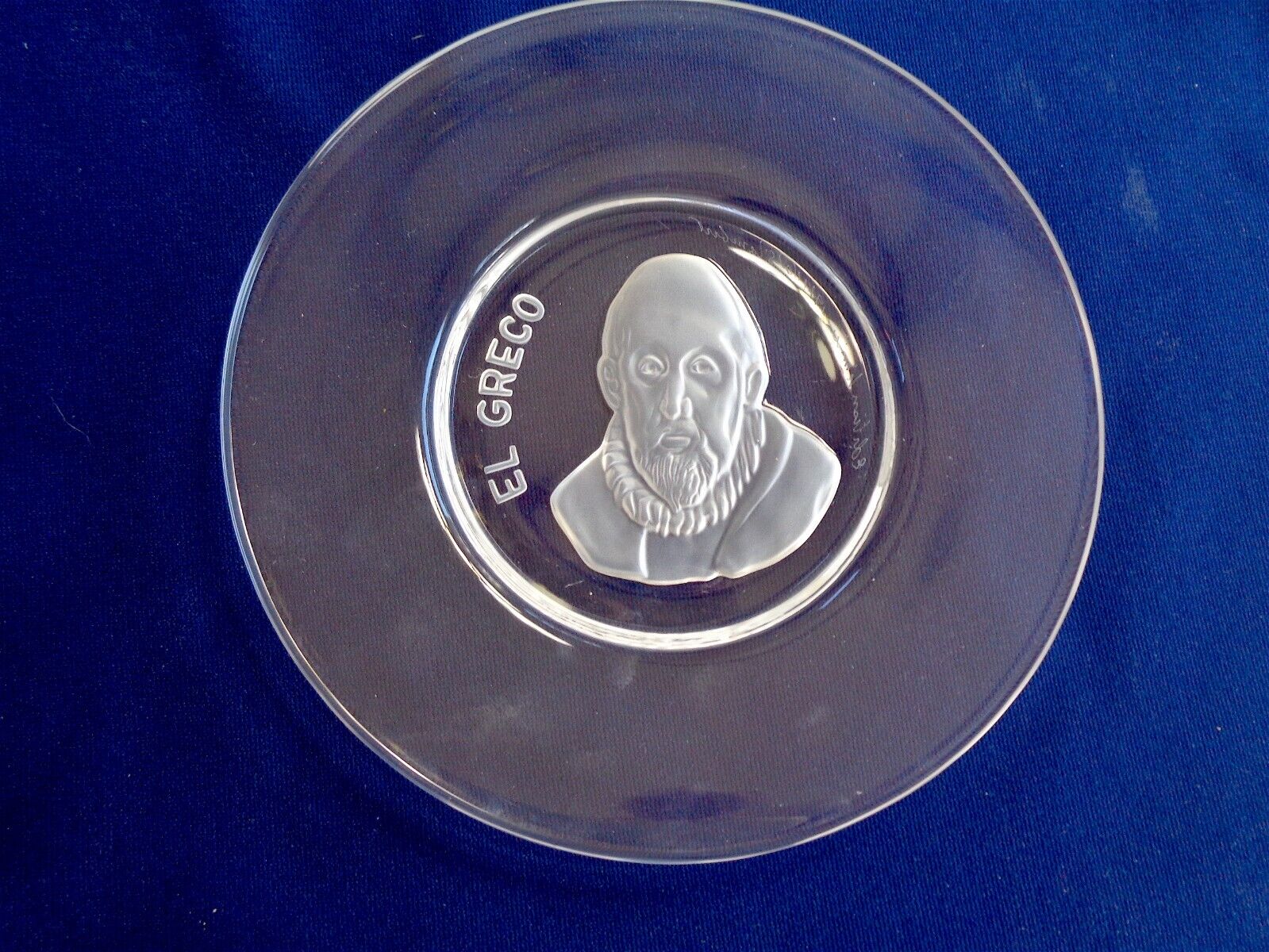 Vintage Val St Lambert El Greco Frosted Glass Plate - Old Masters 1921