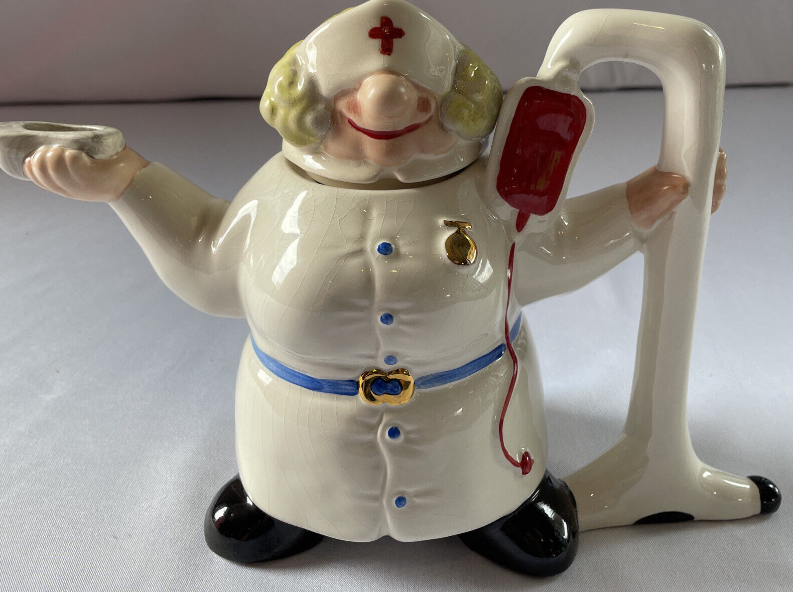 Vintage Coopercraft Teapot Nurse IV Pole Handle Made In England Very Unique Rare