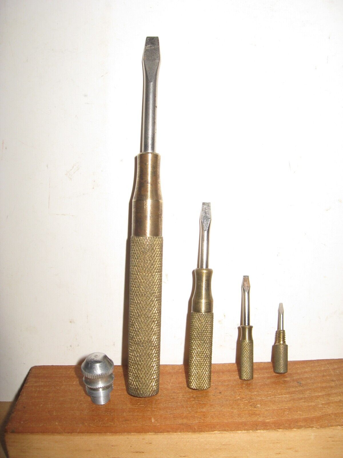 Vintage GAM Manufacturing Brass 4 Piece Nesting Screwdriver Set - NICE